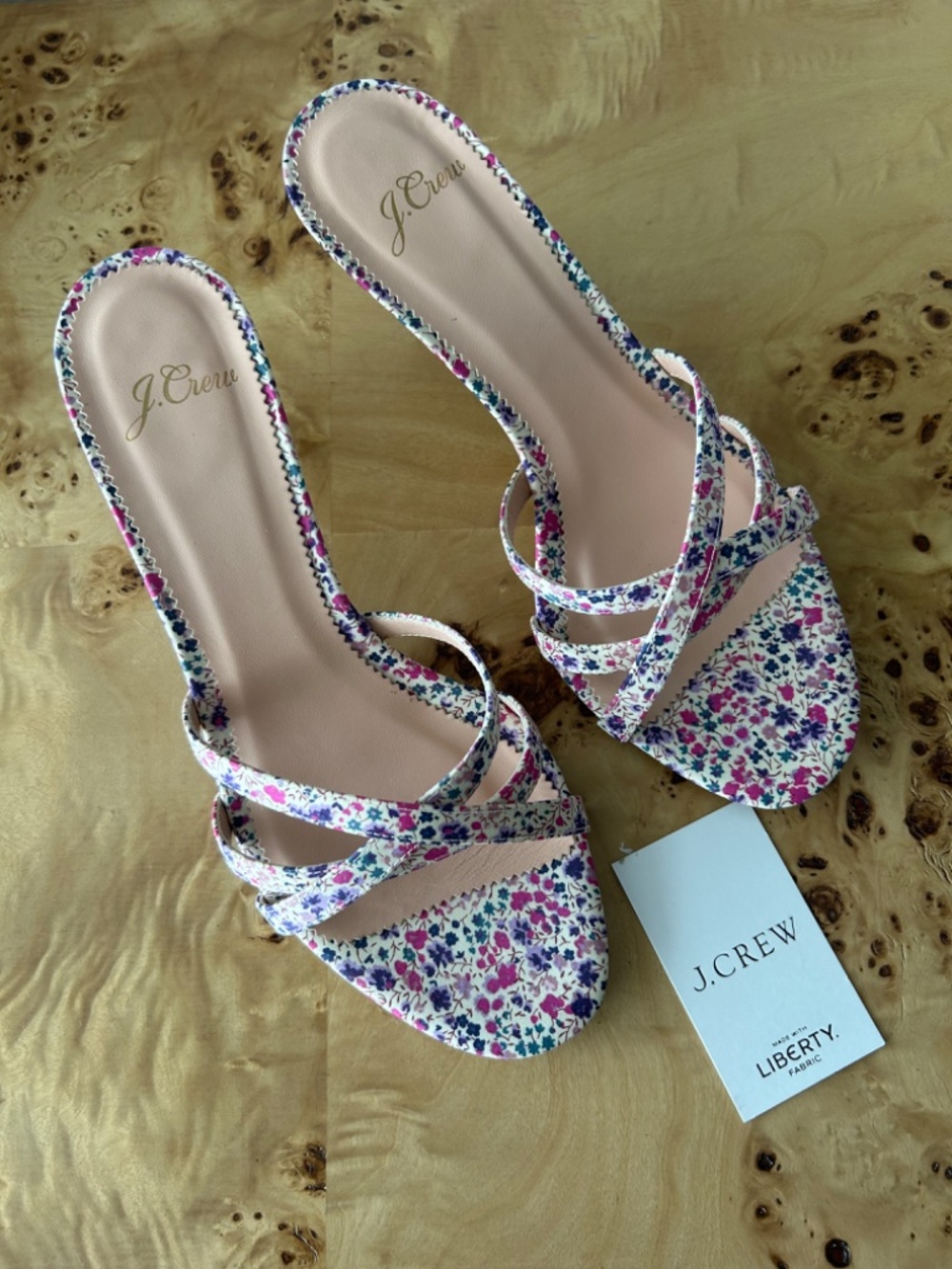 NIB J.Crew Phoebe Pink Floral Liberty Print Strappy Kitten Heel Sandal Mule 8